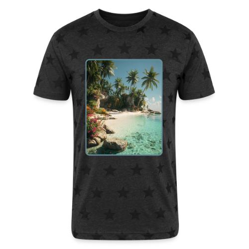 Serene Tropical Beach Floral Design - Unisex Adult Star Printed T-Shirt