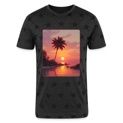Tropical Beach Sunset Palm Design - Unisex Adult Star Printed T-Shirt