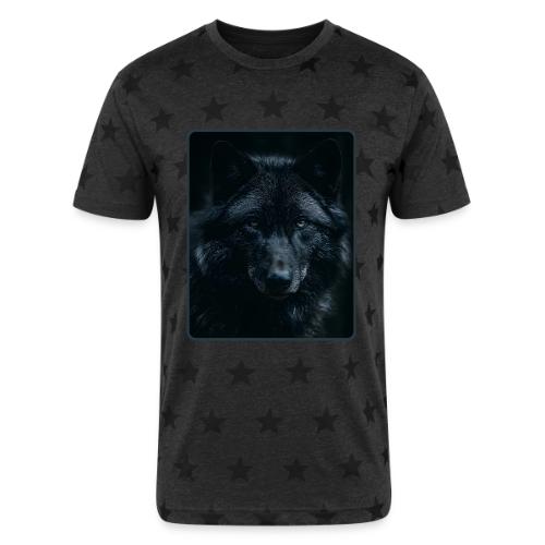 Black Wolf Intense Eyes Portrait Design - Unisex Adult Star Printed T-Shirt