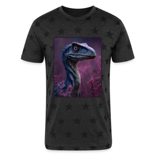 Blue Velociraptor Portrait Design - Unisex Adult Star Printed T-Shirt