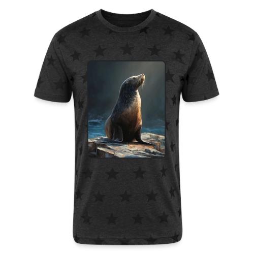 Fur Seal Artistic Shore Portrait Design - Unisex Adult Star Printed T-Shirt