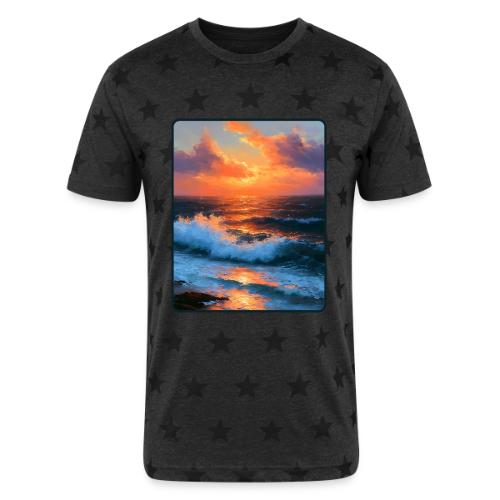 Sunset Storm Waves Oil Painting - Unisex Adult Star Printed T-Shirt