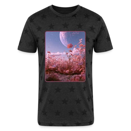 Cosmic Moon & Cosmos Flowers Art - Unisex Adult Star Printed T-Shirt
