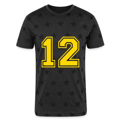 Number 12 in a classic athletic collegiate font - Unisex Adult Star Printed T-Shirt