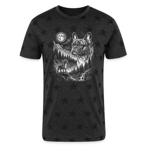 Vintage French Bulldog Moon Howling Tee - Unisex Adult Star Printed T-Shirt