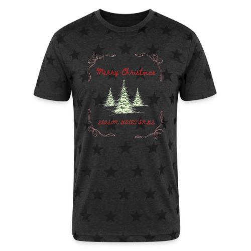 Beautiful Green Christmas Tree Graphic - Unisex Adult Star Printed T-Shirt