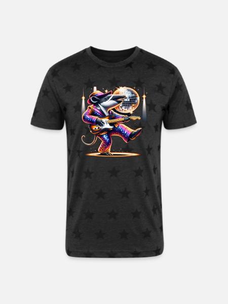 Disco Ball Guitar Tapir - Unisex Adult Star Printed T-Shirt - charcoal star