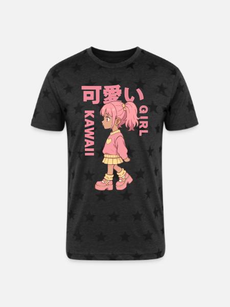 Kawaii Girl - Unisex Adult Star Printed T-Shirt - charcoal star