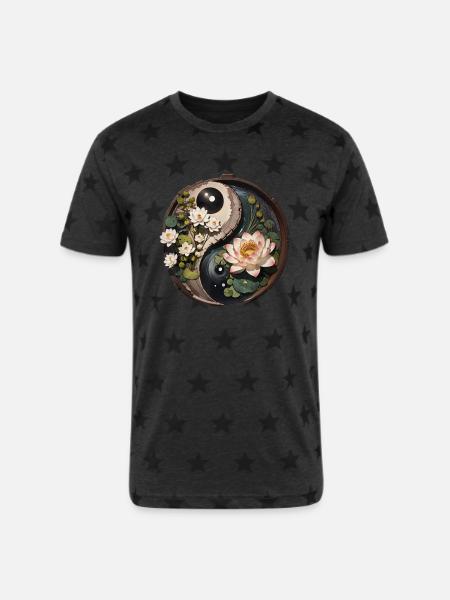 Lotus Flower Pond Yang - Unisex Adult Star Printed T-Shirt - charcoal star