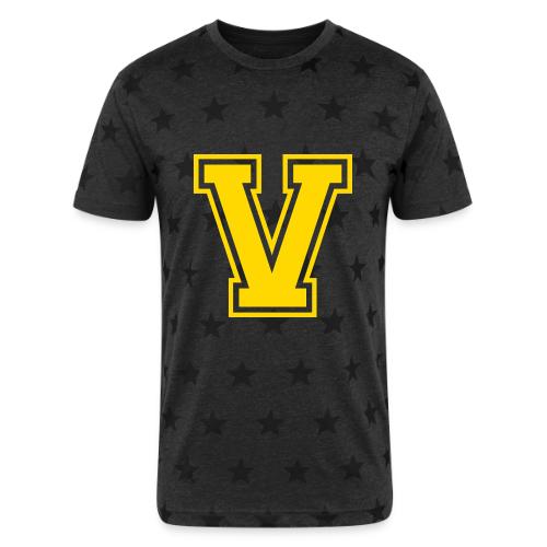Letter V – Capital Athletic Alphabet Monogram - Unisex Adult Star Printed T-Shirt