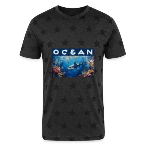 Ocean: Synthwave Shark - Unisex Adult Star Printed T-Shirt