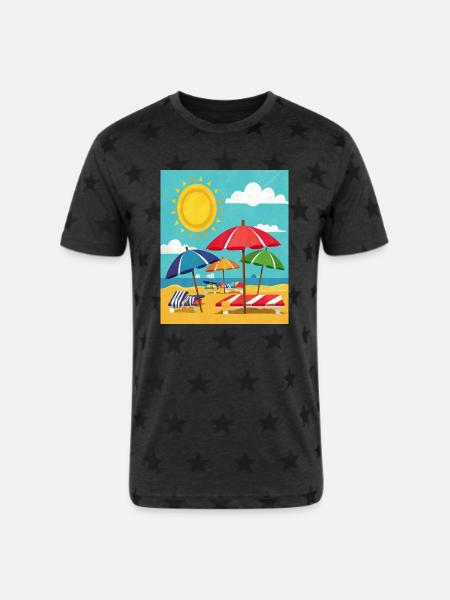 Beach Umbrellas - Unisex Adult Star Printed T-Shirt - charcoal star