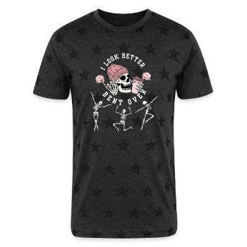 I Look Better Bent Over Funny Dancing Skeleton Hal - Unisex Adult Star Printed T-Shirt - charcoal star  - Front