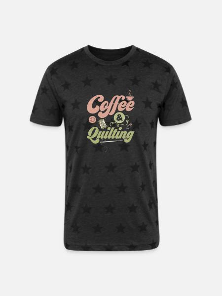 Coffee & Quilting Sewing Quilter - Unisex Adult Star Printed T-Shirt - charcoal star