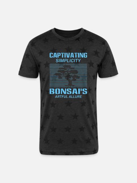 Bonsai Tree - Unisex Adult Star Printed T-Shirt - charcoal star