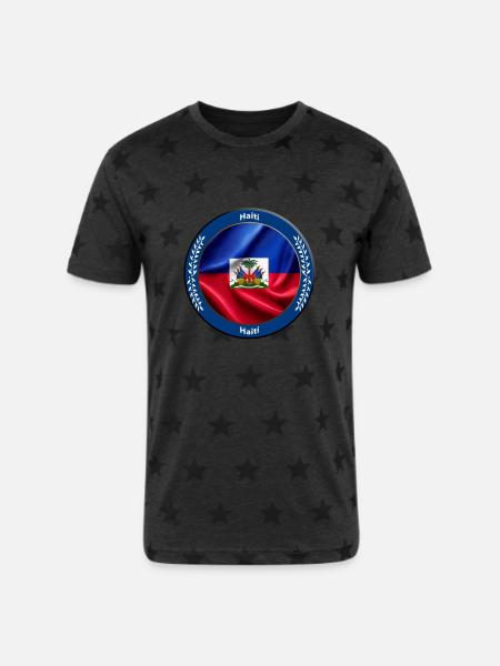 Haiti - Unisex Adult Star Printed T-Shirt - charcoal star