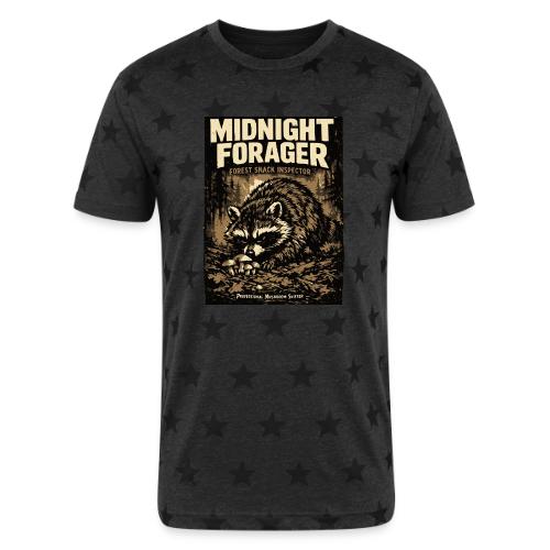 Midnight Forager Raccoon Mushroom Hunter - Unisex Adult Star Printed T-Shirt