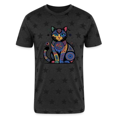 Vibrant Geometric Cat Mandala - Unisex Adult Star Printed T-Shirt