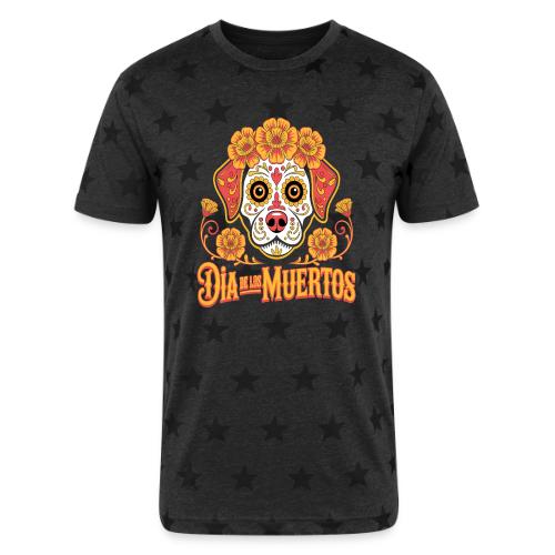 Dia De Los Muertos Dog Skull Flowers - Unisex Adult Star Printed T-Shirt