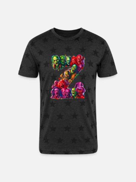 alphabet Z - Unisex Adult Star Printed T-Shirt - charcoal star