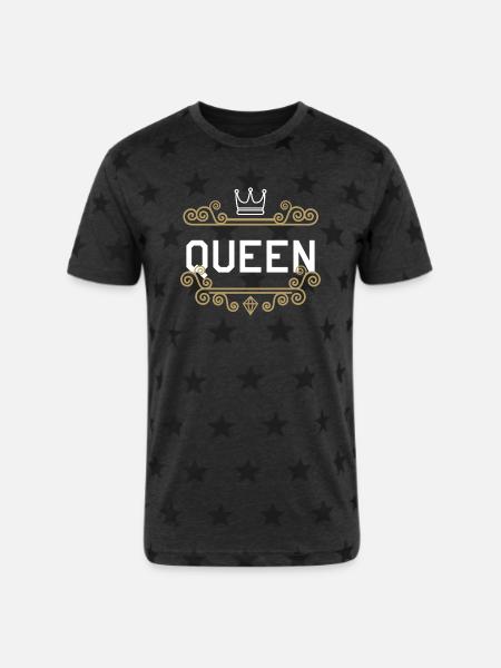 Queen King - Unisex Adult Star Printed T-Shirt - charcoal star