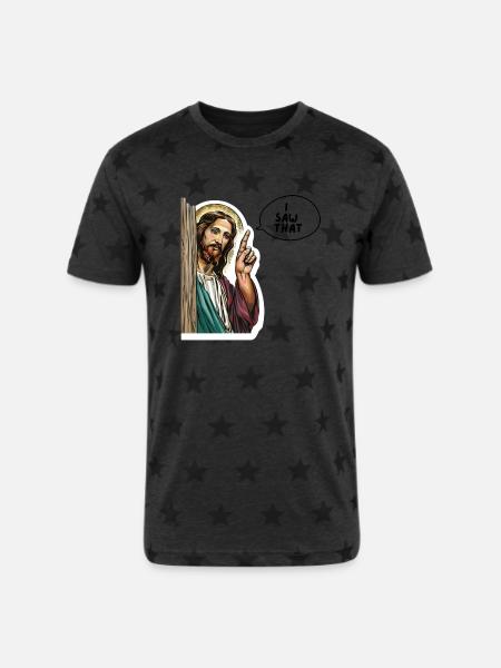 Jesus - I Saw That - Unisex Adult Star Printed T-Shirt - charcoal star