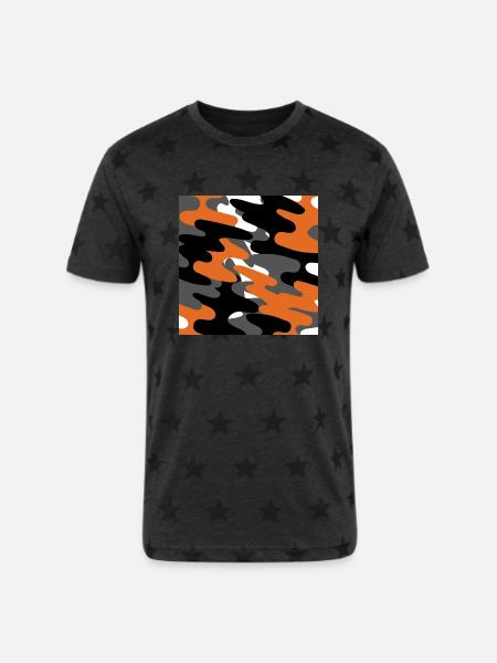 Orange Camo Pattern - Unisex Adult Star Printed T-Shirt - charcoal star