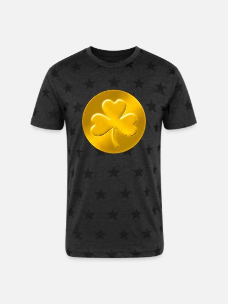 Lucky Shamrock Coin - Unisex Adult Star Printed T-Shirt - charcoal star