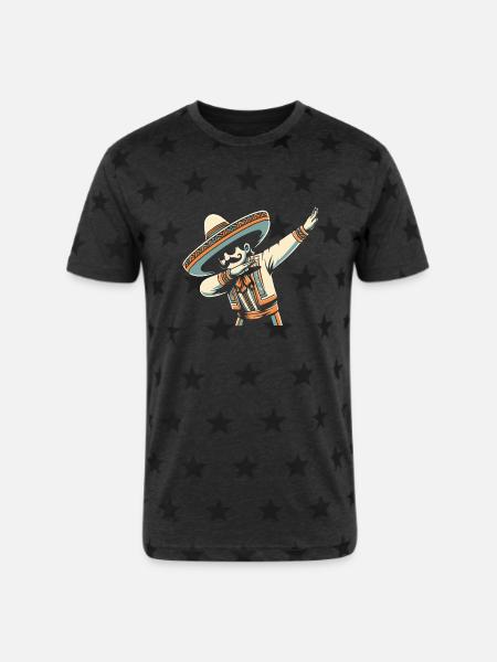 Dabbing Mexican - Unisex Adult Star Printed T-Shirt - charcoal star