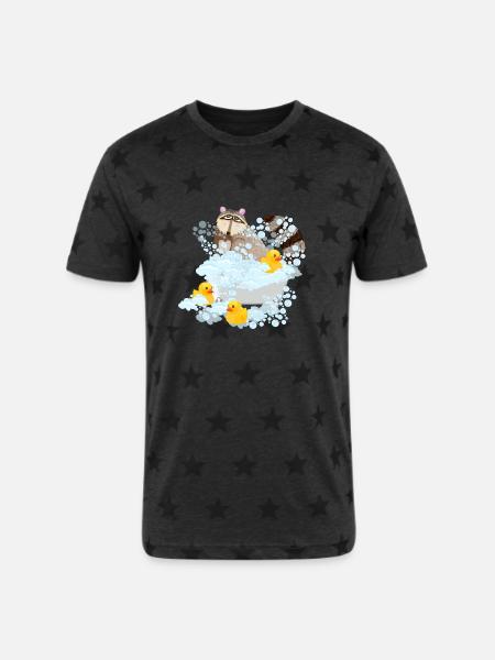 Raccoon, bubbles and Rubber Duckies - Unisex Adult Star Printed T-Shirt - charcoal star
