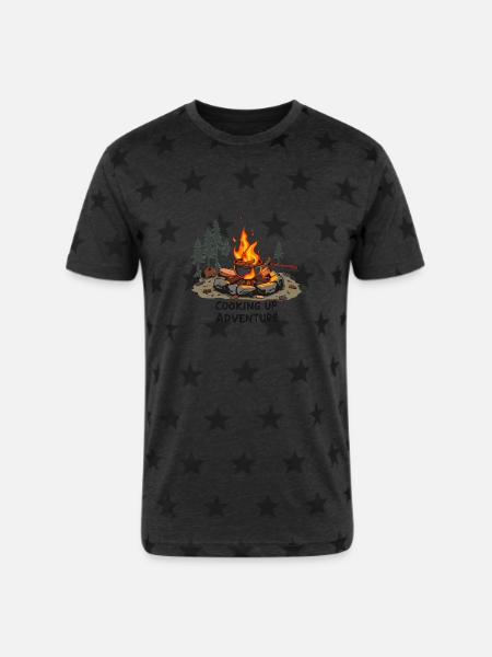 Campfire Cooking - Unisex Adult Star Printed T-Shirt - charcoal star