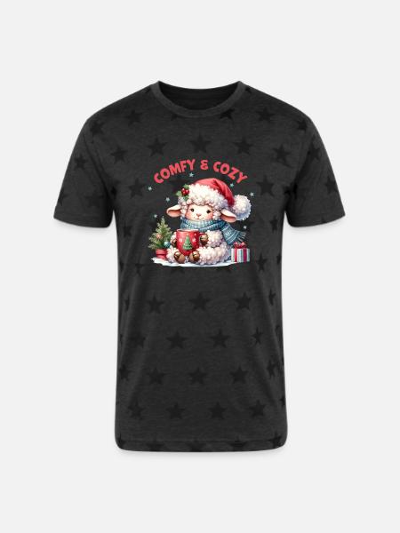 Comfy Cozy, Cute Christmas - Unisex Adult Star Printed T-Shirt - charcoal star