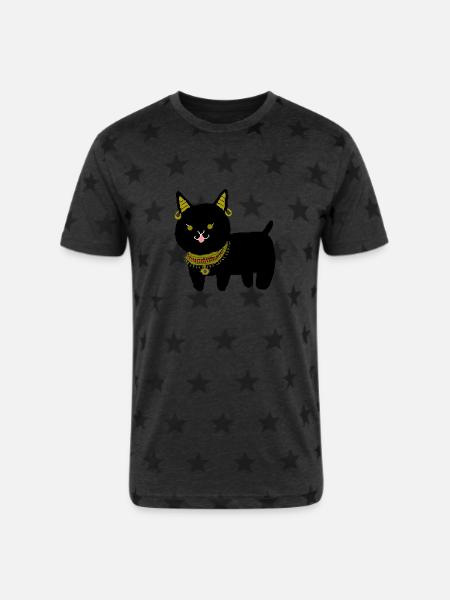 The Guardian Cat - Unisex Adult Star Printed T-Shirt - charcoal star