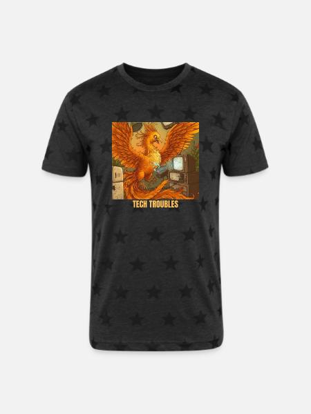 Phoenix's Voice Command Mishap - Unisex Adult Star Printed T-Shirt - charcoal star