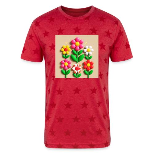 3D Flowers and Butterflies in Amber, Floral Design - Unisex Adult Star Printed T-Shirt