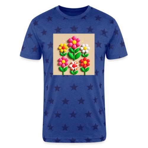 3D Flowers and Butterflies in Amber, Floral Design - Unisex Adult Star Printed T-Shirt