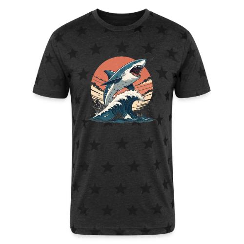 Fierce Shark Breaking Through Waves - Unisex Adult Star Printed T-Shirt