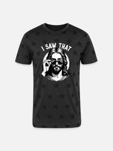 Jesus Saw That Christian - Unisex Adult Star Printed T-Shirt - charcoal star