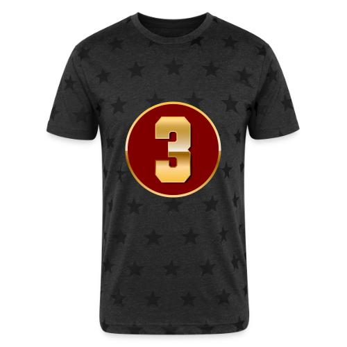 Number 3 in Gold Varsity Font - Unisex Adult Star Printed T-Shirt
