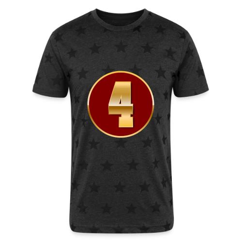 Number 4 in Gold Varsity Font - Unisex Adult Star Printed T-Shirt