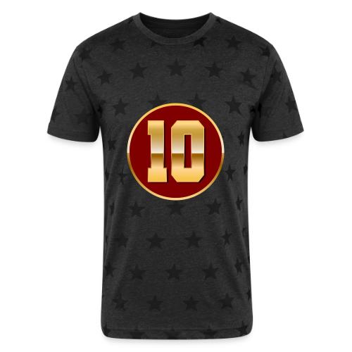 Number 10 in Gold Varsity Font - Unisex Adult Star Printed T-Shirt