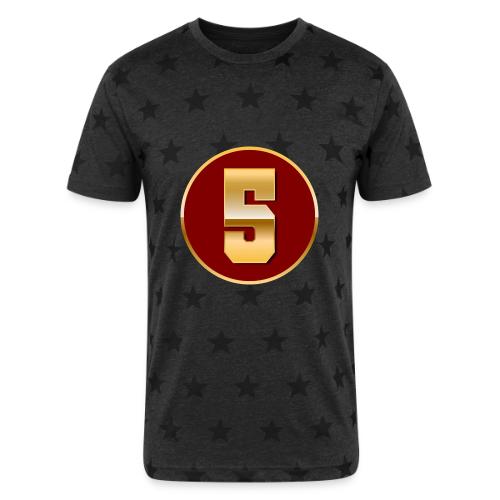 Number 5 in Gold Varsity Font - Unisex Adult Star Printed T-Shirt