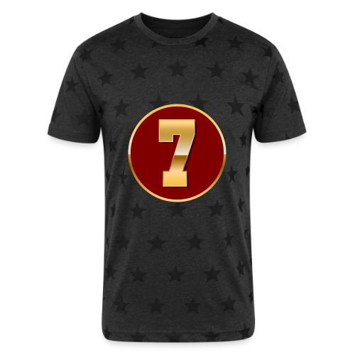 Number 7 in Gold Varsity Font - Unisex Adult Star Printed T-Shirt