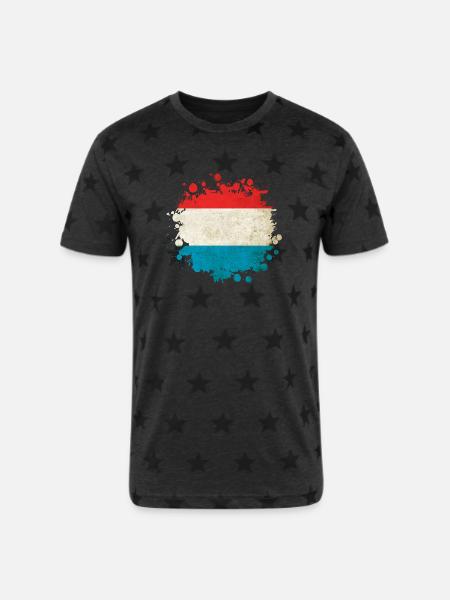 Luxembourg flags blob - Unisex Adult Star Printed T-Shirt - charcoal star