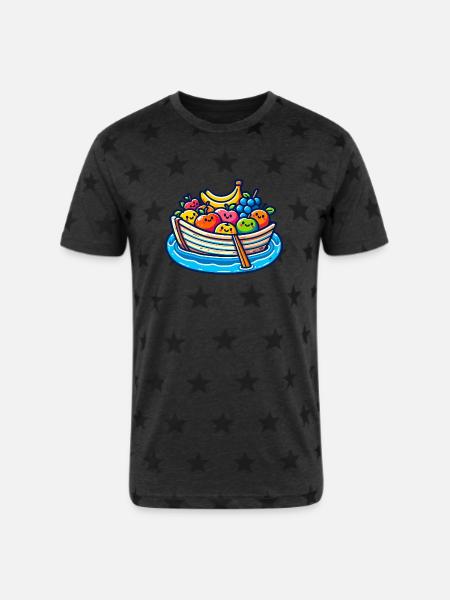 Fruity Boat Adventure - Unisex Adult Star Printed T-Shirt - charcoal star