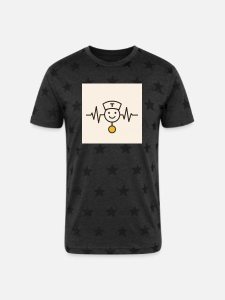 Nurse Heartbeat Smile Badge - Unisex Adult Star Printed T-Shirt - charcoal star