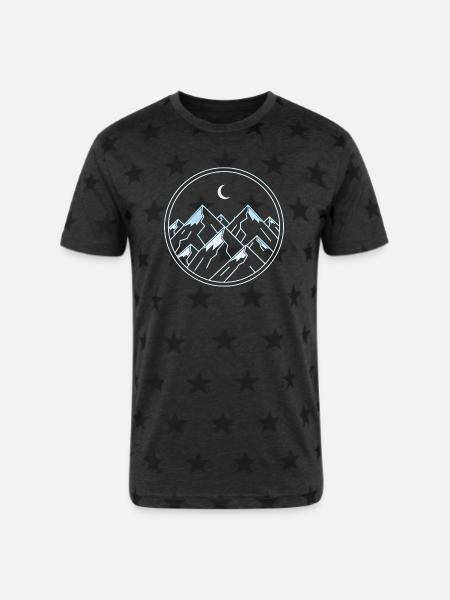 Moonlit Ice Alpine Peak - Unisex Adult Star Printed T-Shirt - charcoal star