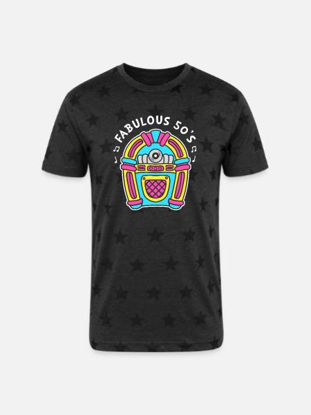 Jukebox 50s Sock Hop Dancer - Unisex Adult Star Printed T-Shirt - charcoal star