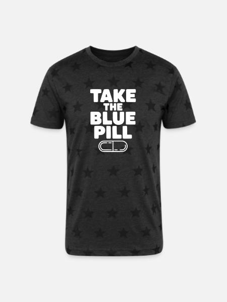 Take the Blue Pill - Unisex Adult Star Printed T-Shirt - charcoal star