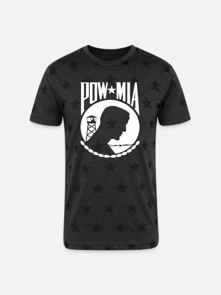 POW MIA Never Forget - Unisex Adult Star Printed T-Shirt - charcoal star